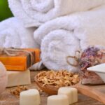 spa towels and candles